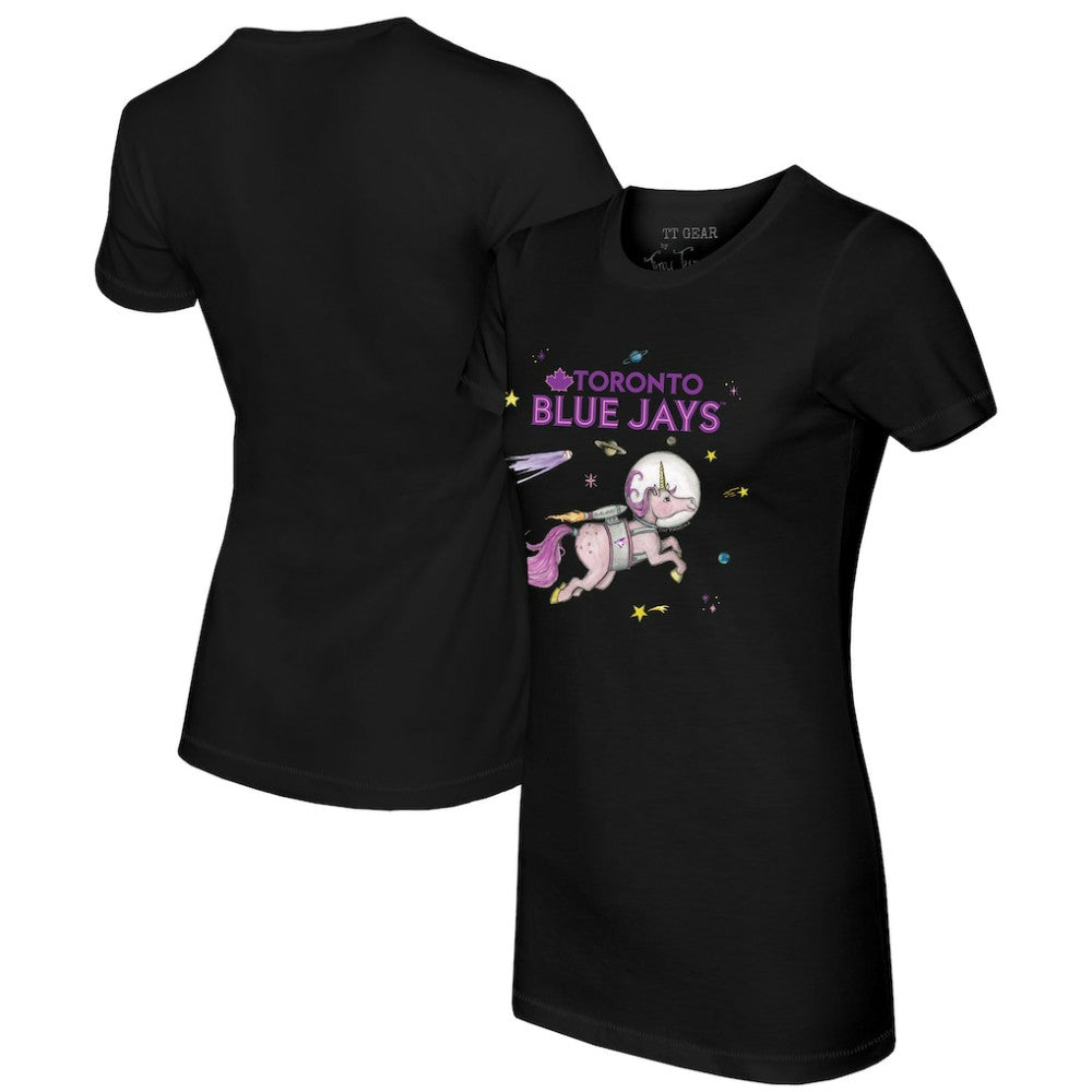 Black Toronto Blue Jays Tiny Turnip Women's Space Unicorn T-Shirt