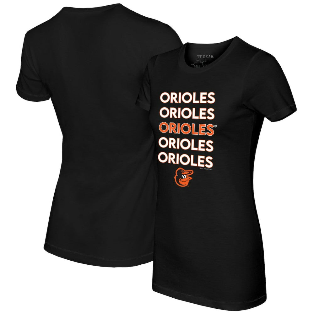 Black Baltimore Orioles Tiny Turnip Women's Stacked T-Shirt