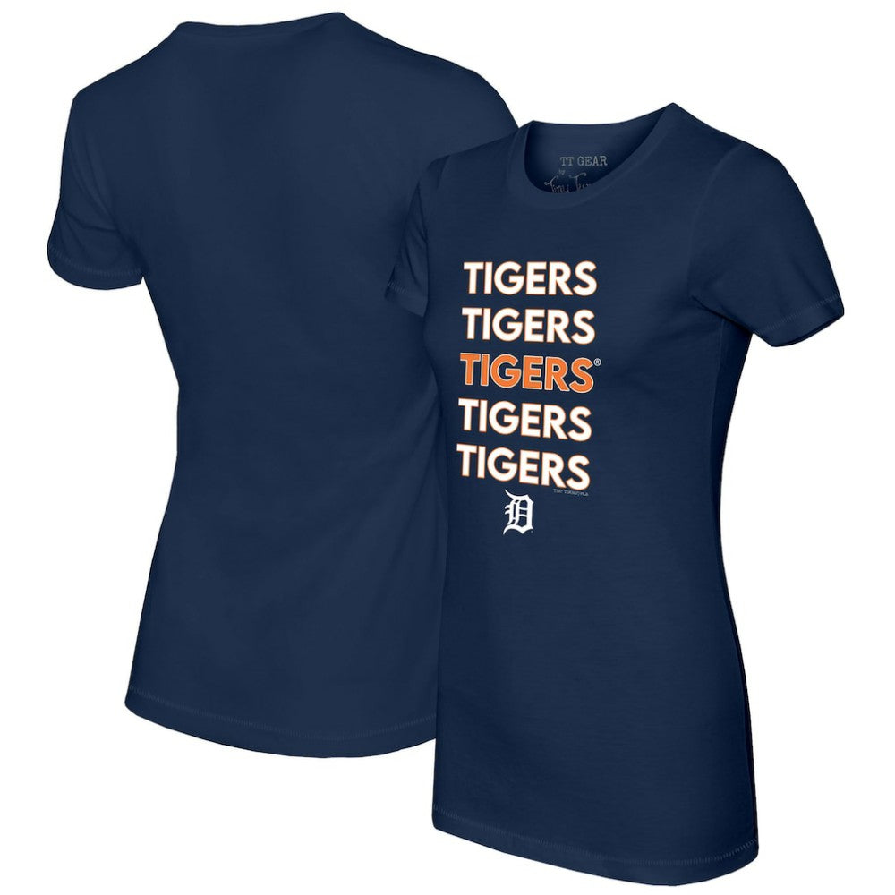 Navy Detroit Tigers Tiny Turnip Women's Stacked T-Shirt