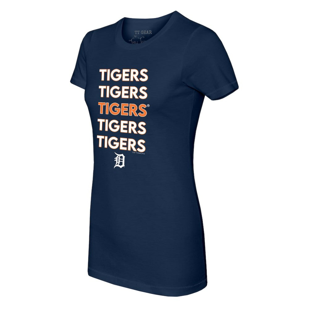 Navy Detroit Tigers Tiny Turnip Women's Stacked T-Shirt