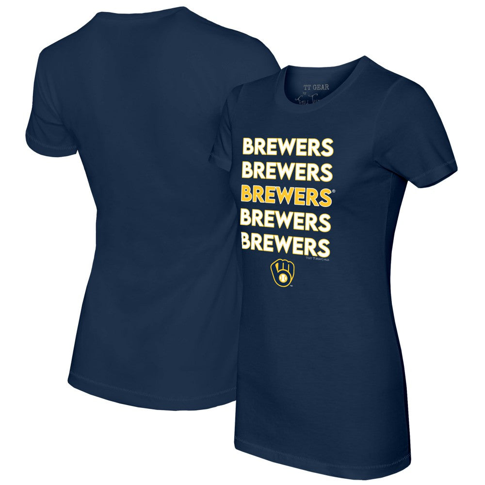 Navy Milwaukee Brewers Tiny Turnip Women's Stacked T-Shirt