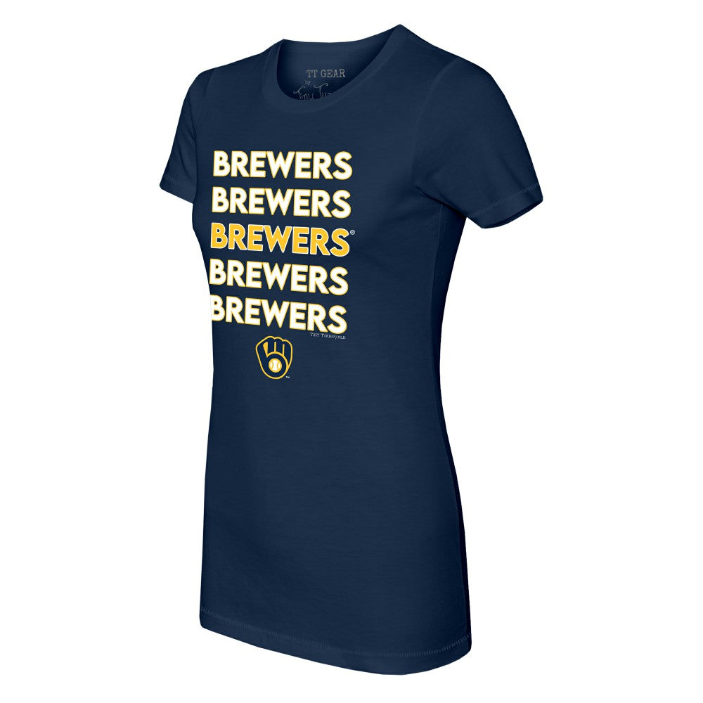 Navy Milwaukee Brewers Tiny Turnip Women's Stacked T-Shirt