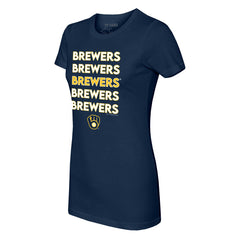 Navy Milwaukee Brewers Tiny Turnip Women's Stacked T-Shirt