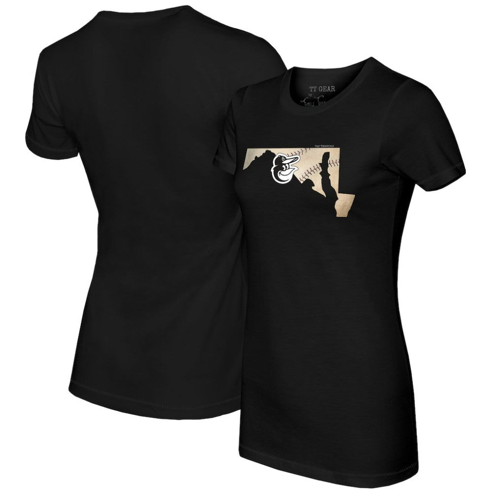 Black Baltimore Orioles Tiny Turnip Women's State Outline T-Shirt