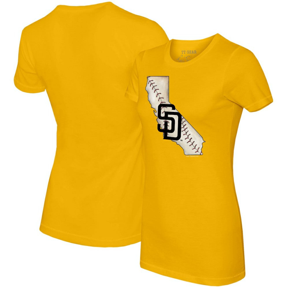 Gold San Diego Padres Tiny Turnip Women's State Outline T-Shirt