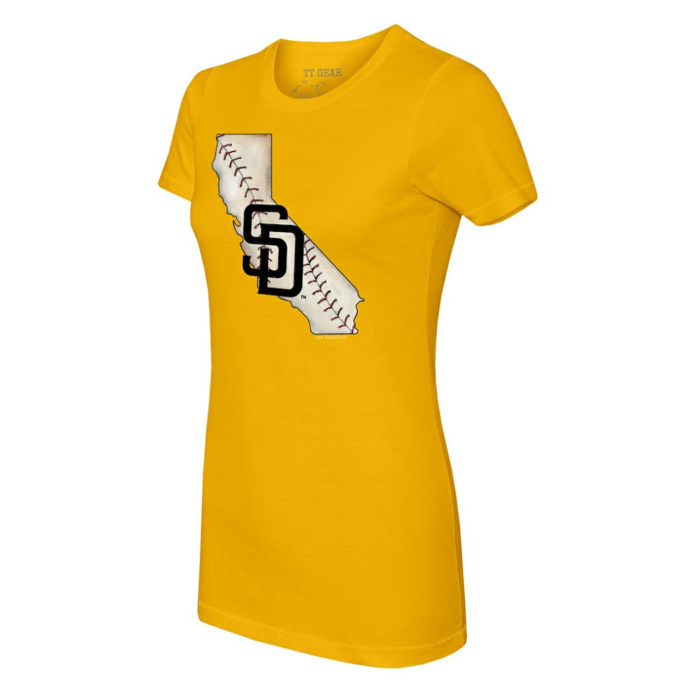 Gold San Diego Padres Tiny Turnip Women's State Outline T-Shirt