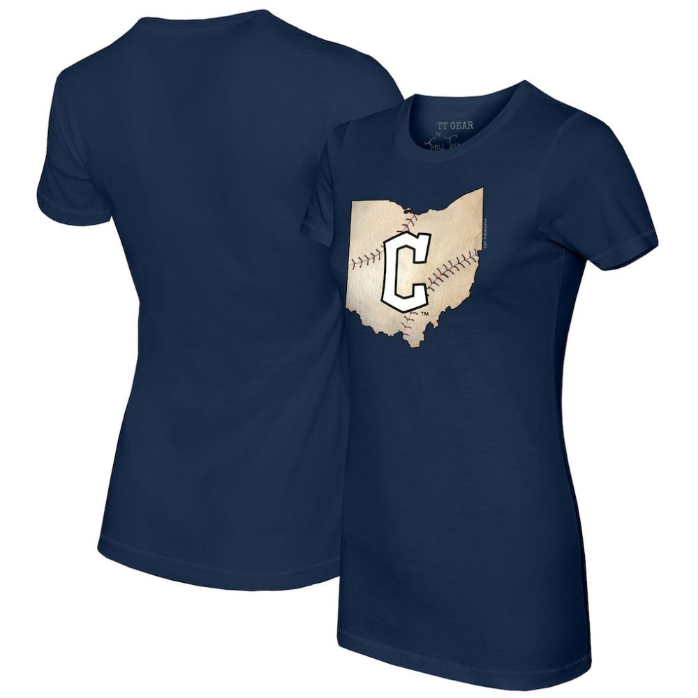 Navy Cleveland Guardians Tiny Turnip Women's State Outline T-Shirt