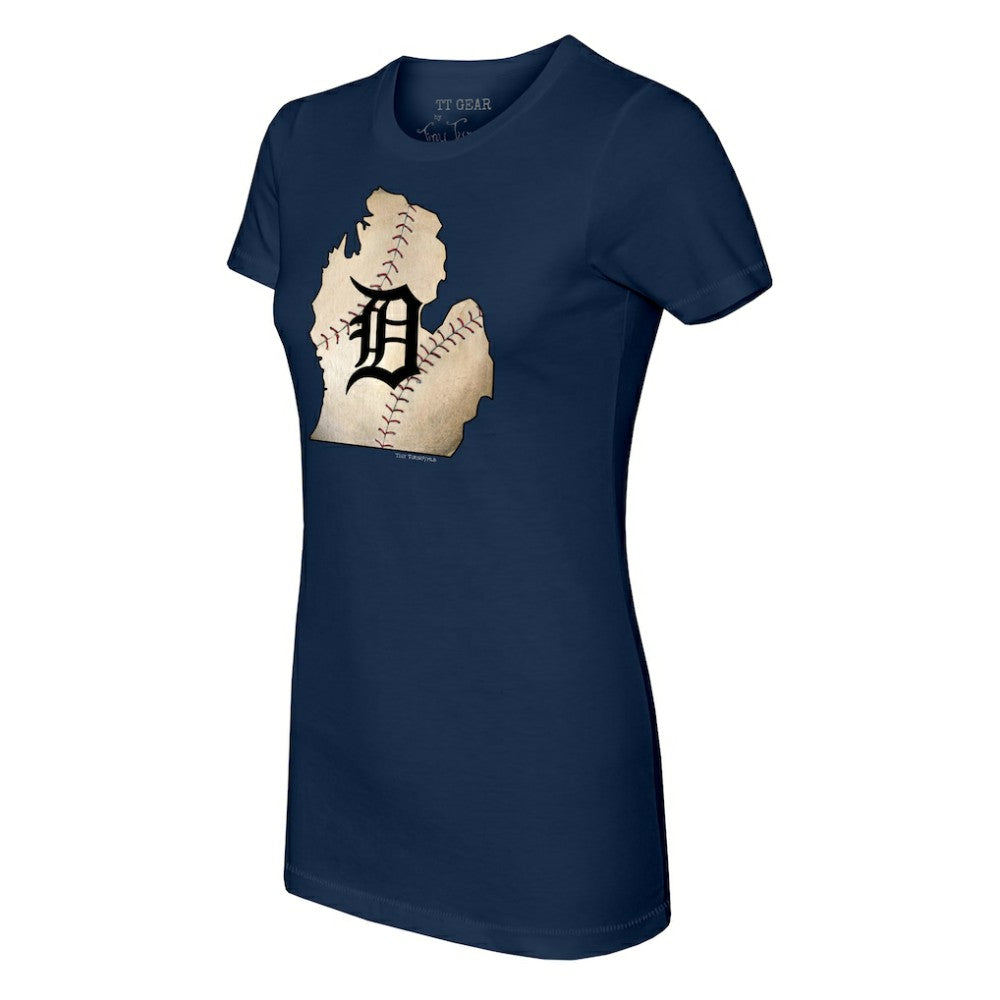 Navy Detroit Tigers Tiny Turnip Women's State Outline T-Shirt