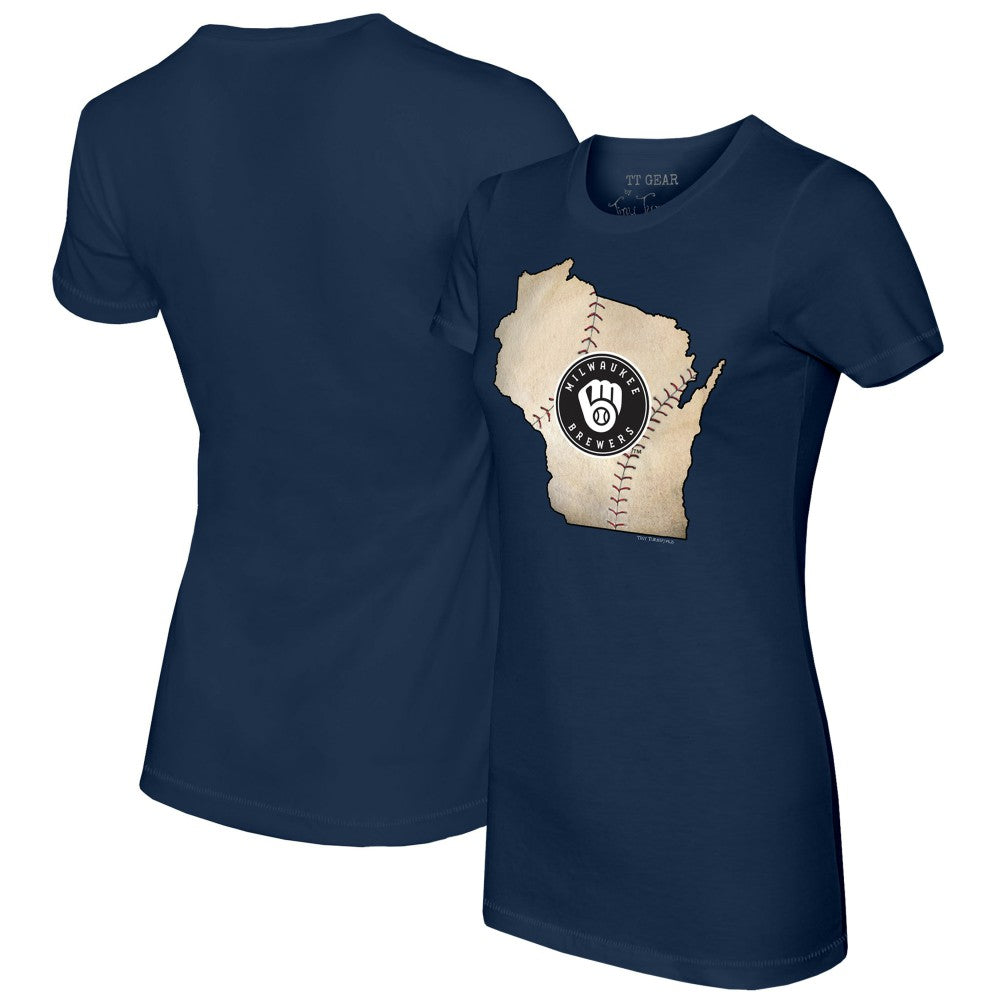 Navy Milwaukee Brewers Tiny Turnip Women's State Outline T-Shirt
