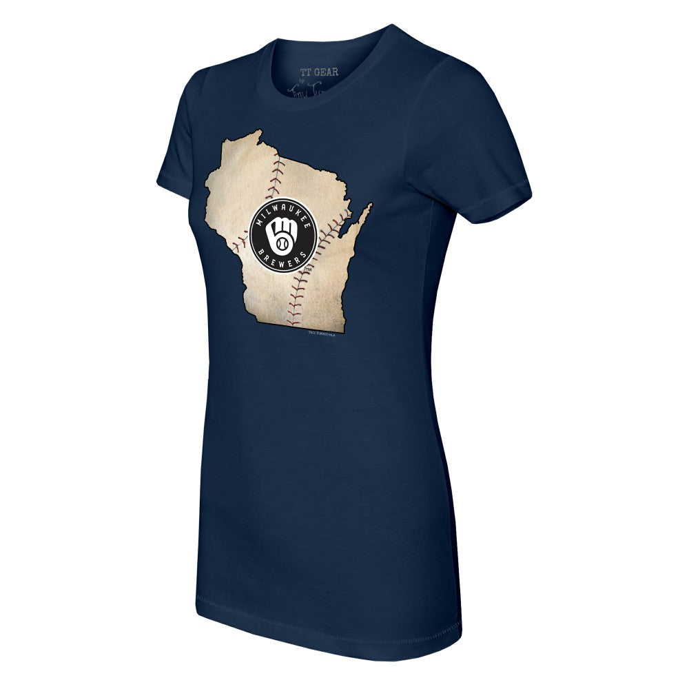 Navy Milwaukee Brewers Tiny Turnip Women's State Outline T-Shirt