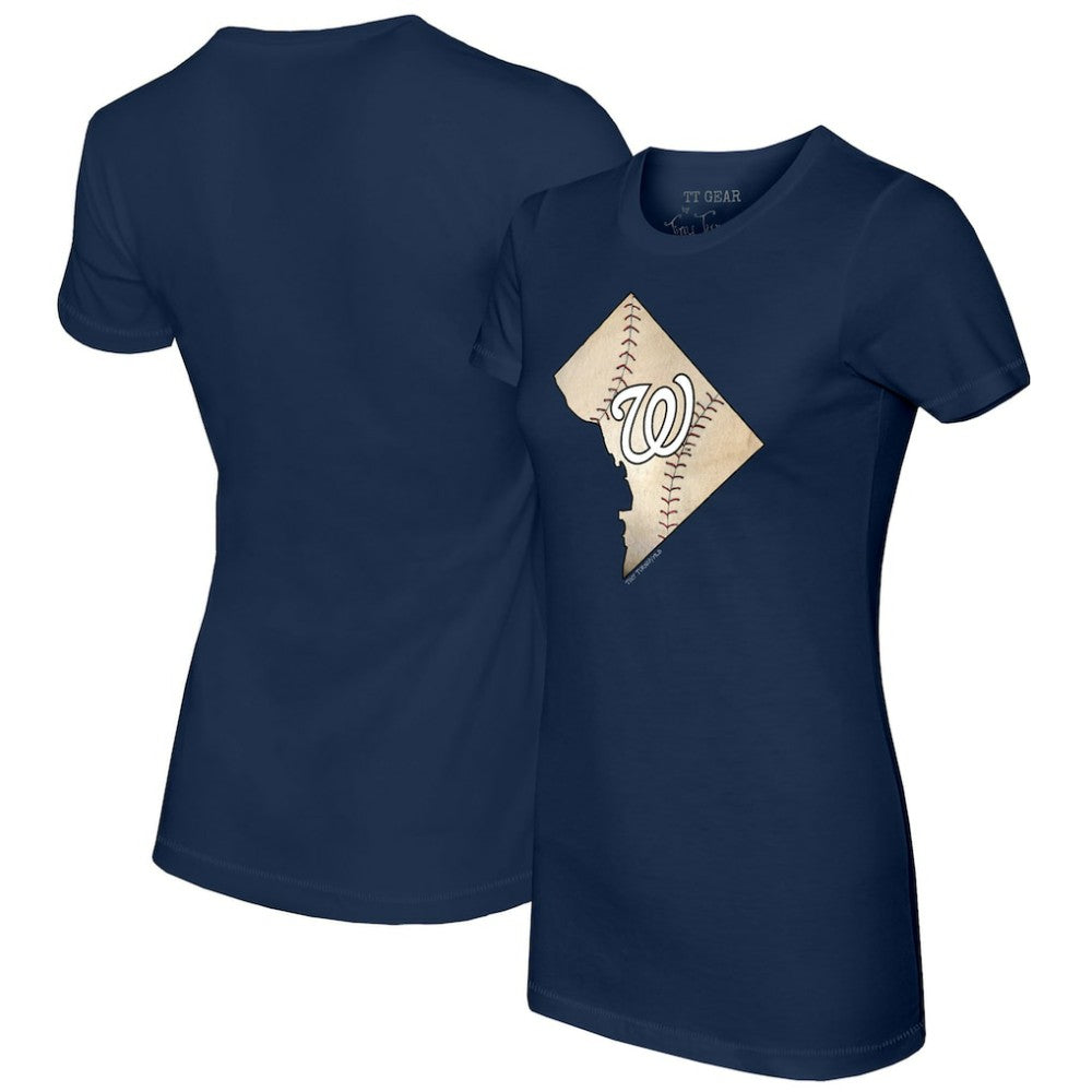 Navy Washington Nationals Tiny Turnip Women's State Outline T-Shirt