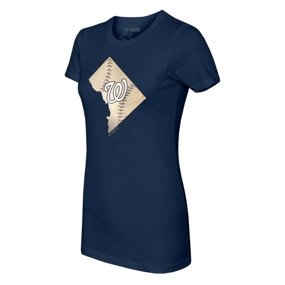 Navy Washington Nationals Tiny Turnip Women's State Outline T-Shirt