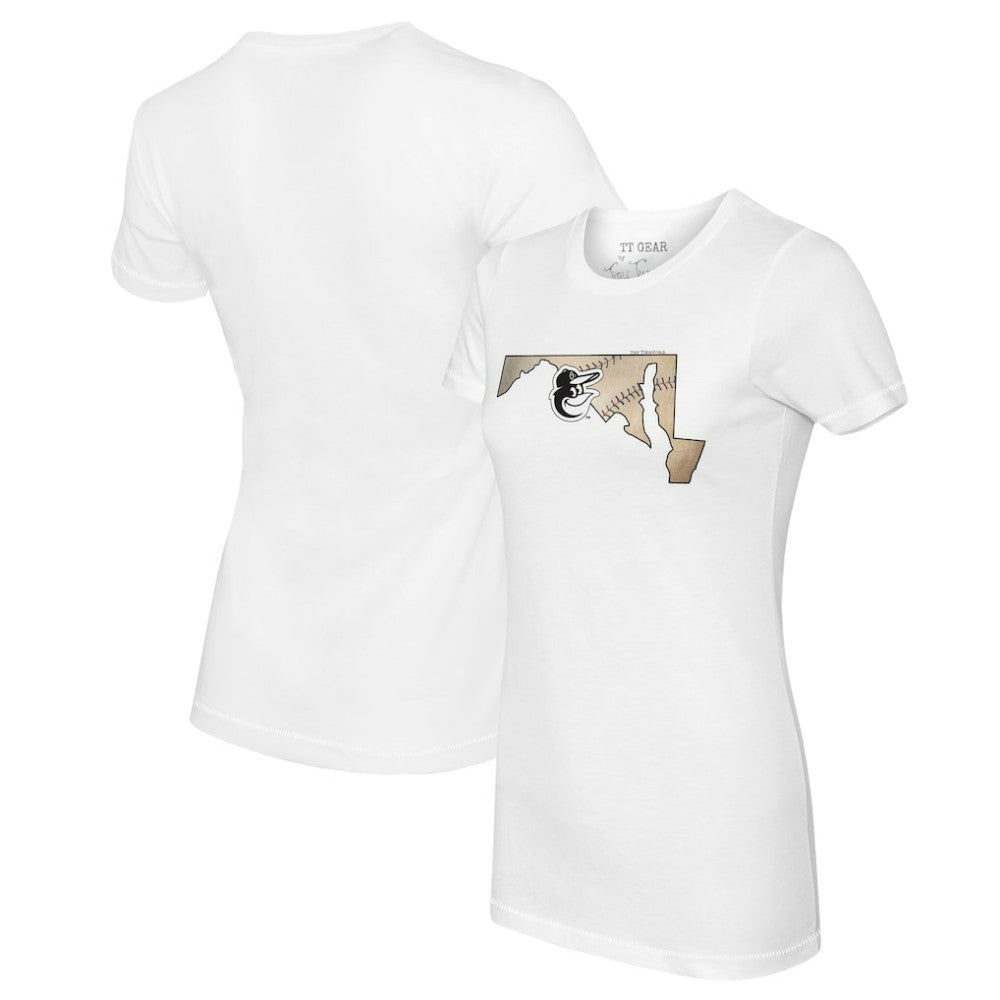 White Baltimore Orioles Tiny Turnip Women's State Outline T-Shirt