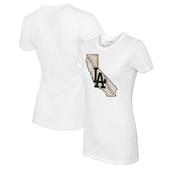 White Los Angeles Dodgers Tiny Turnip Women's State Outline T-Shirt