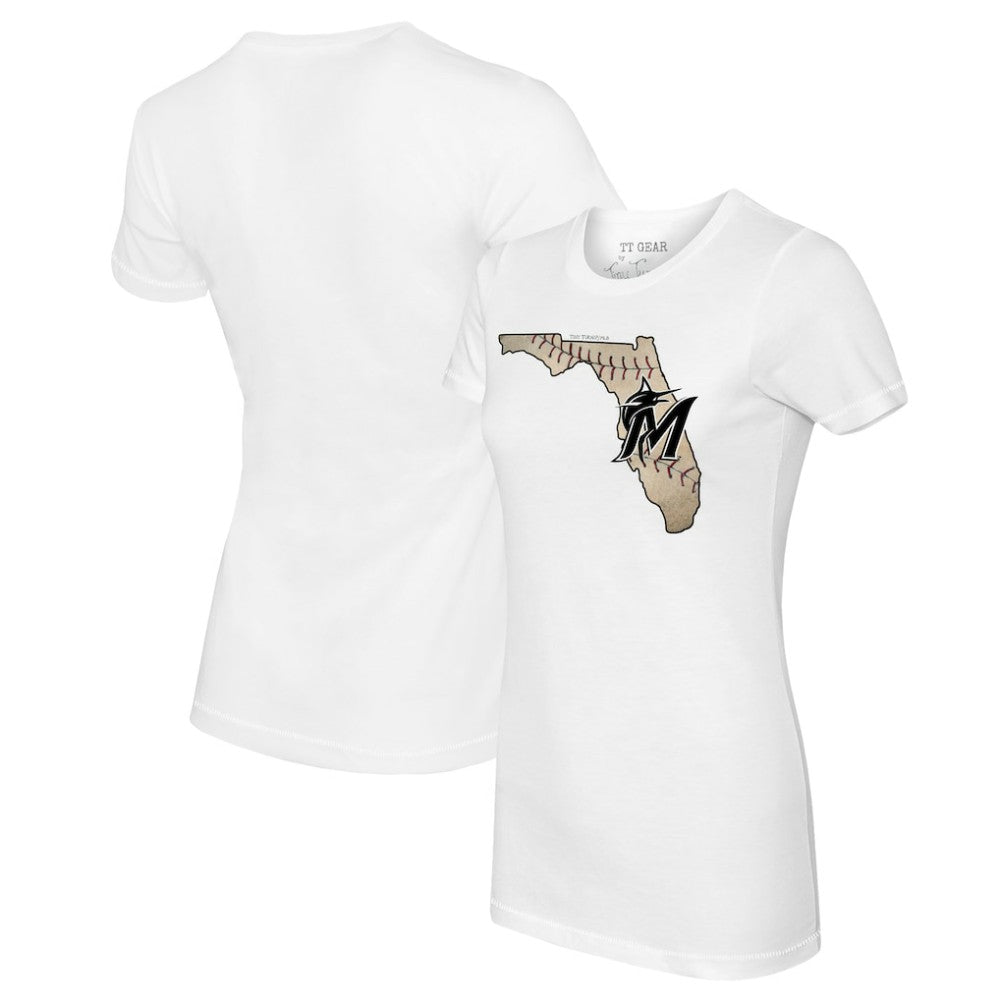 White Miami Marlins Tiny Turnip Women's State Outline T-Shirt