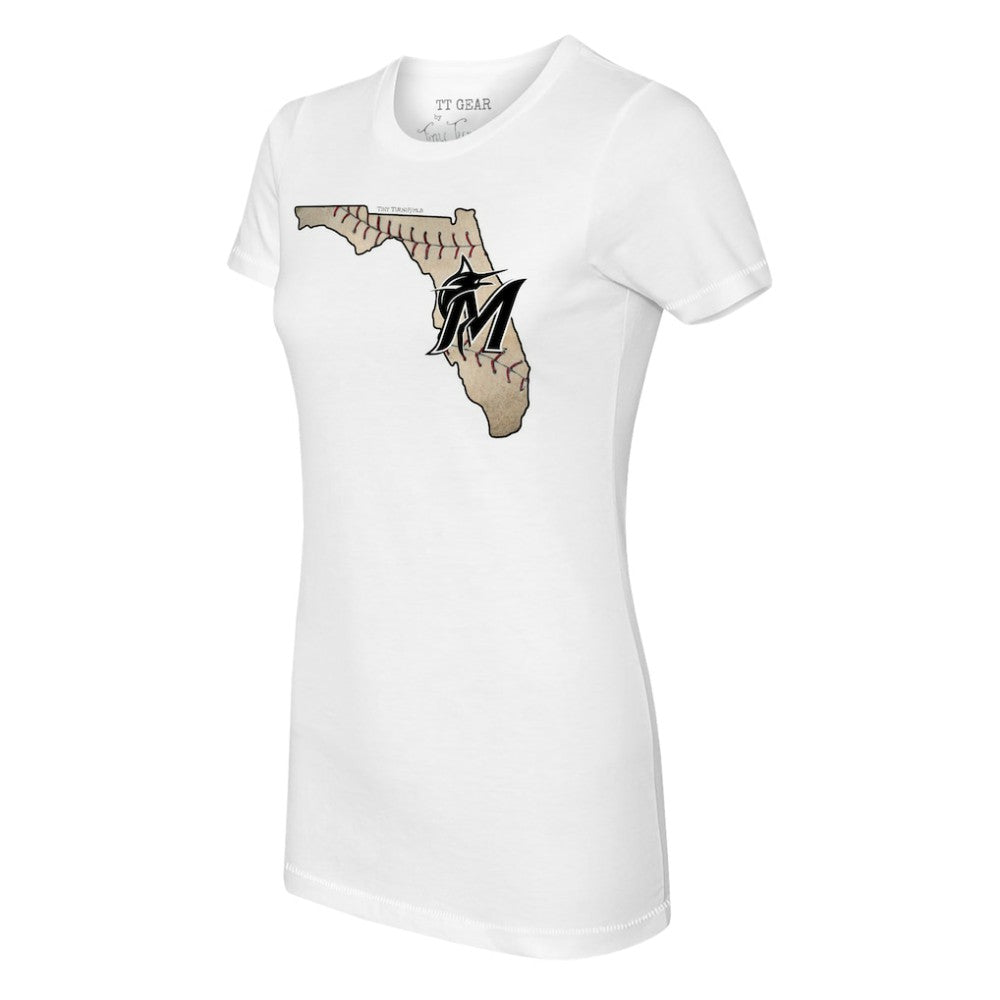 White Miami Marlins Tiny Turnip Women's State Outline T-Shirt