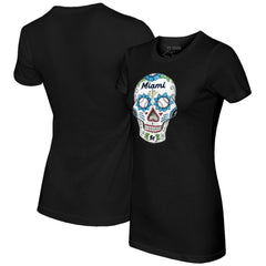 Black Miami Marlins Tiny Turnip Women's Sugar Skull T-Shirt