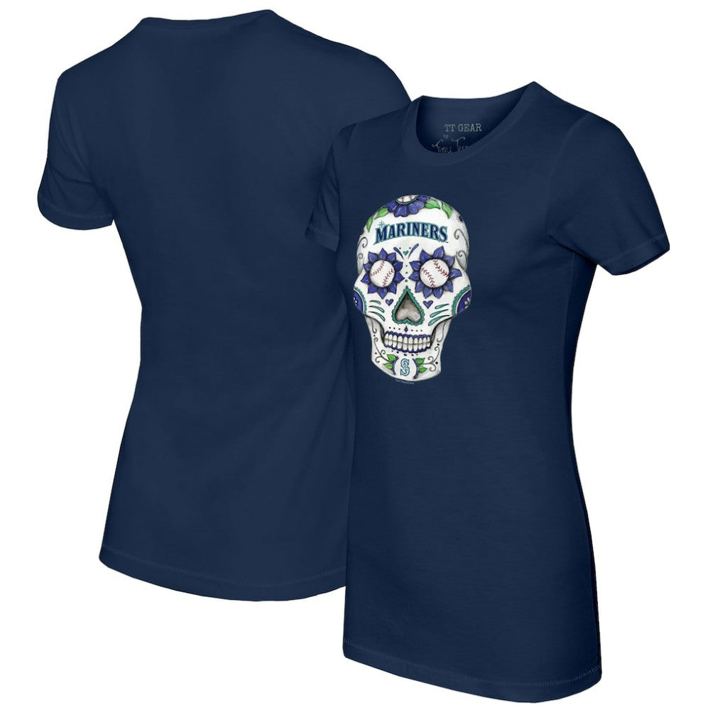 Navy Seattle Mariners Tiny Turnip Women's Sugar Skull T-Shirt