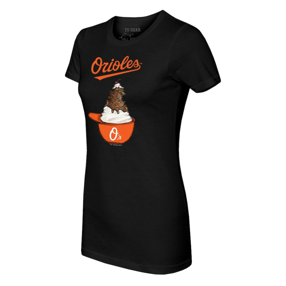 Black Baltimore Orioles Tiny Turnip Women's Sundae Helmet T-Shirt