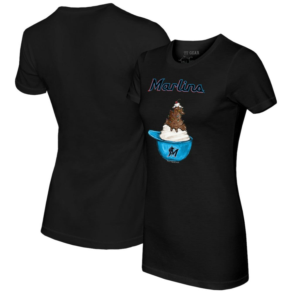 Black Miami Marlins Tiny Turnip Women's Sundae Helmet T-Shirt