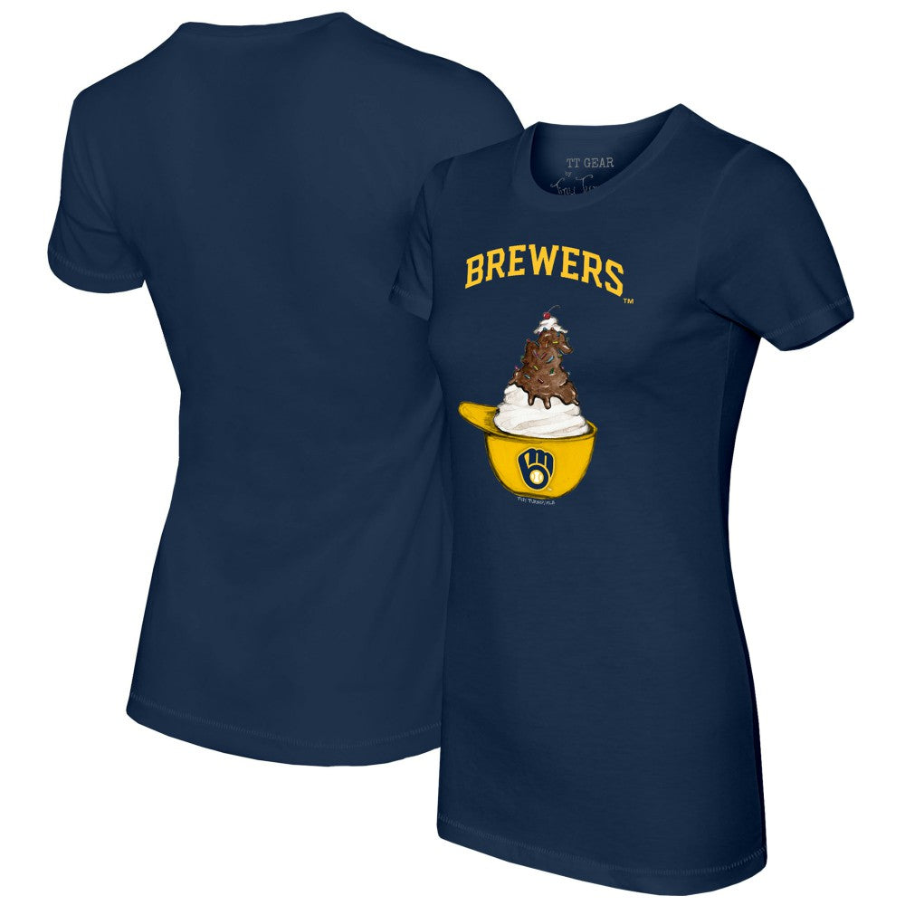 Navy Milwaukee Brewers Tiny Turnip Women's Sundae Helmet T-Shirt