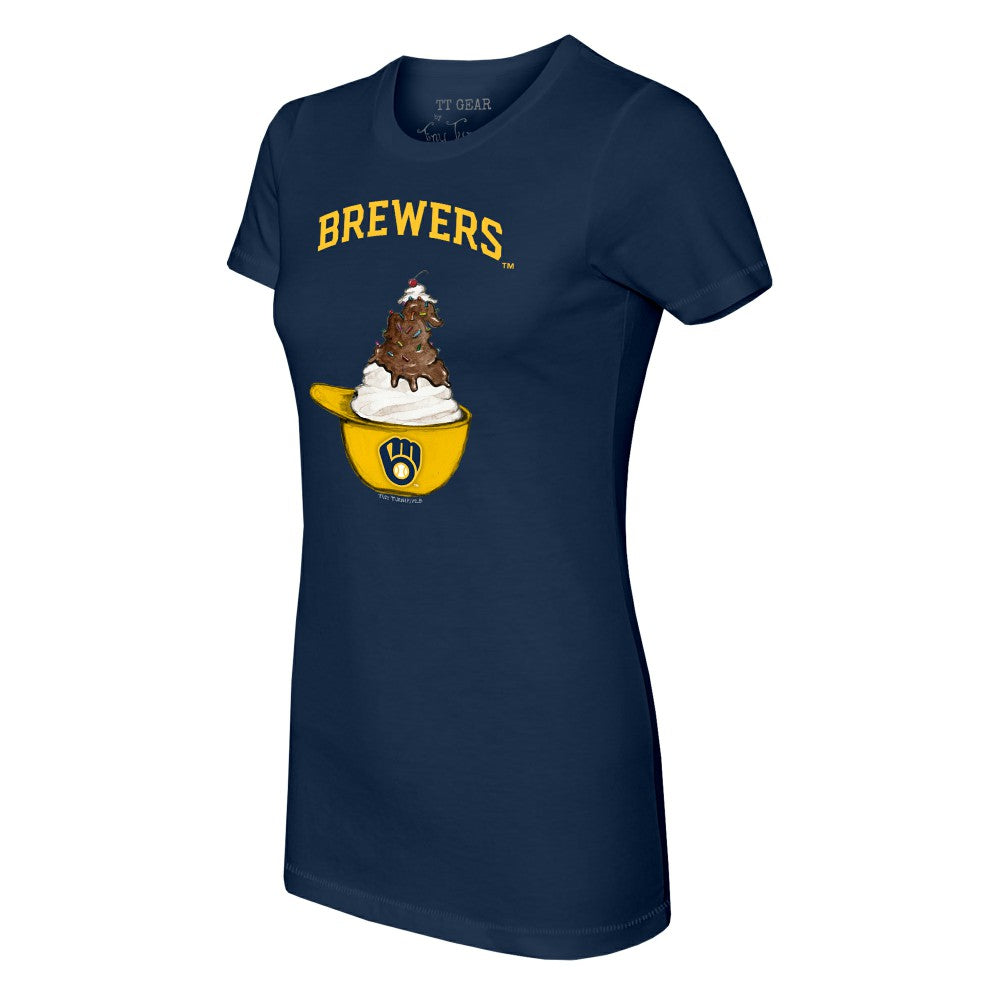 Navy Milwaukee Brewers Tiny Turnip Women's Sundae Helmet T-Shirt