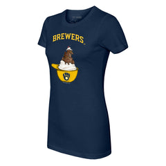 Navy Milwaukee Brewers Tiny Turnip Women's Sundae Helmet T-Shirt