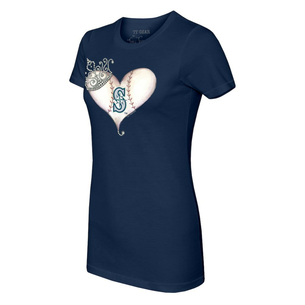 Navy Seattle Mariners Tiny Turnip Women's Tiara Heart T-Shirt