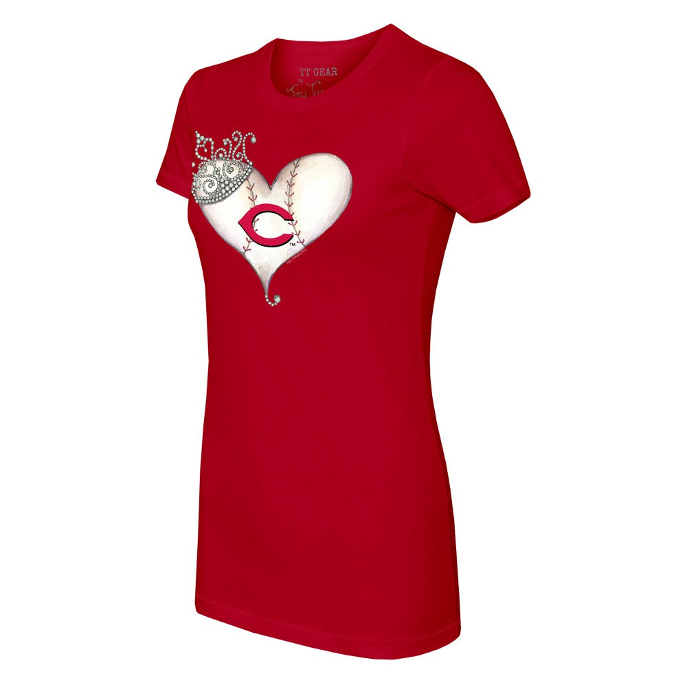 Red Cincinnati Reds Tiny Turnip Women's Tiara Heart T-Shirt