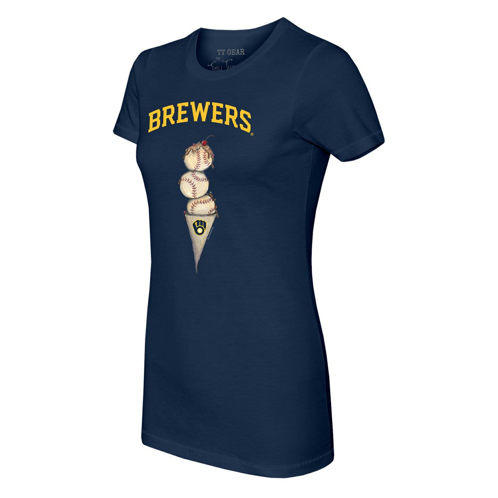Navy Milwaukee Brewers Tiny Turnip Women's Triple Scoop T-Shirt