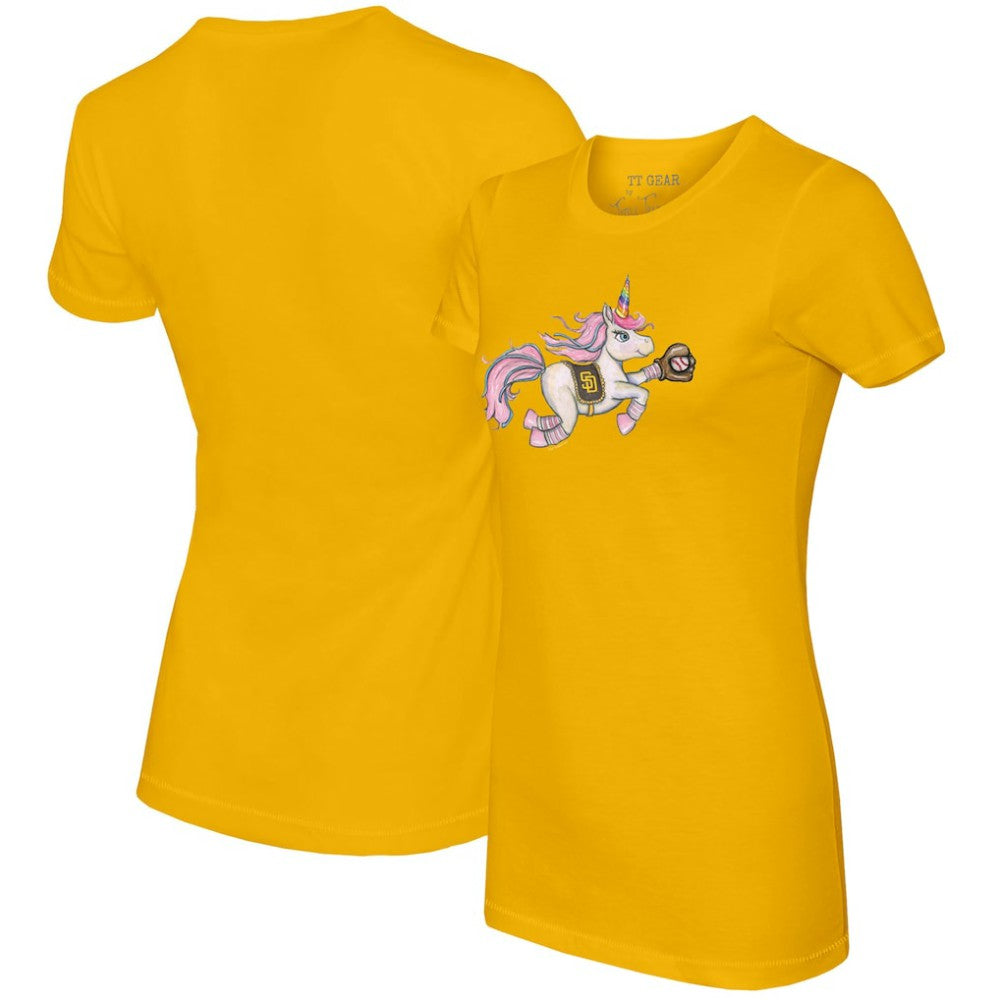 Gold San Diego Padres Tiny Turnip Women's Unicorn T-Shirt