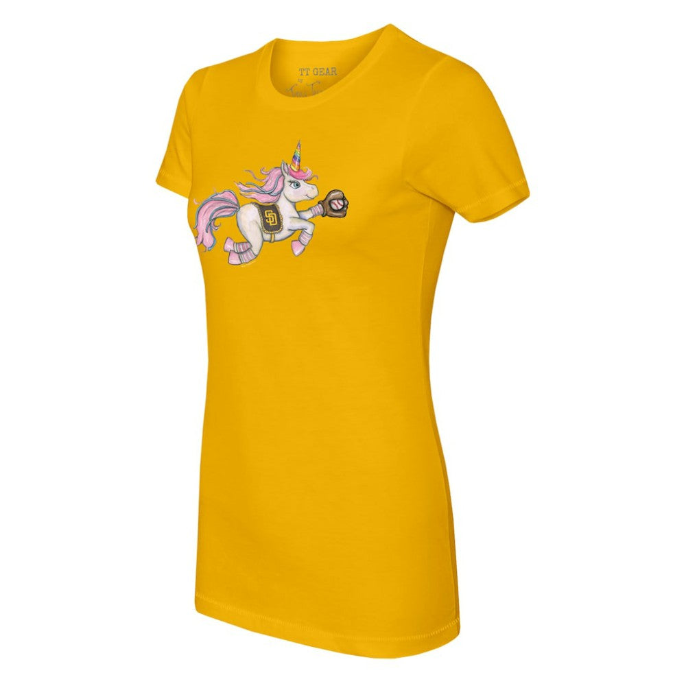 Gold San Diego Padres Tiny Turnip Women's Unicorn T-Shirt