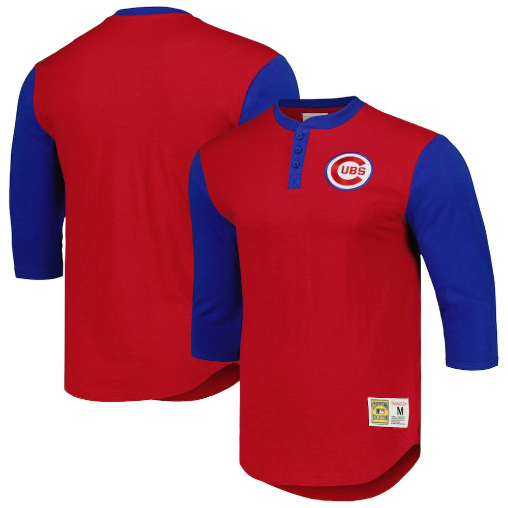 Red Chicago Cubs Mitchell & Ness Cooperstown Collection Legendary Slub Henley 3/4-Sleeve T-Shirt