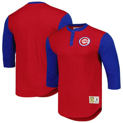 Red Chicago Cubs Mitchell & Ness Cooperstown Collection Legendary Slub Henley 3/4-Sleeve T-Shirt