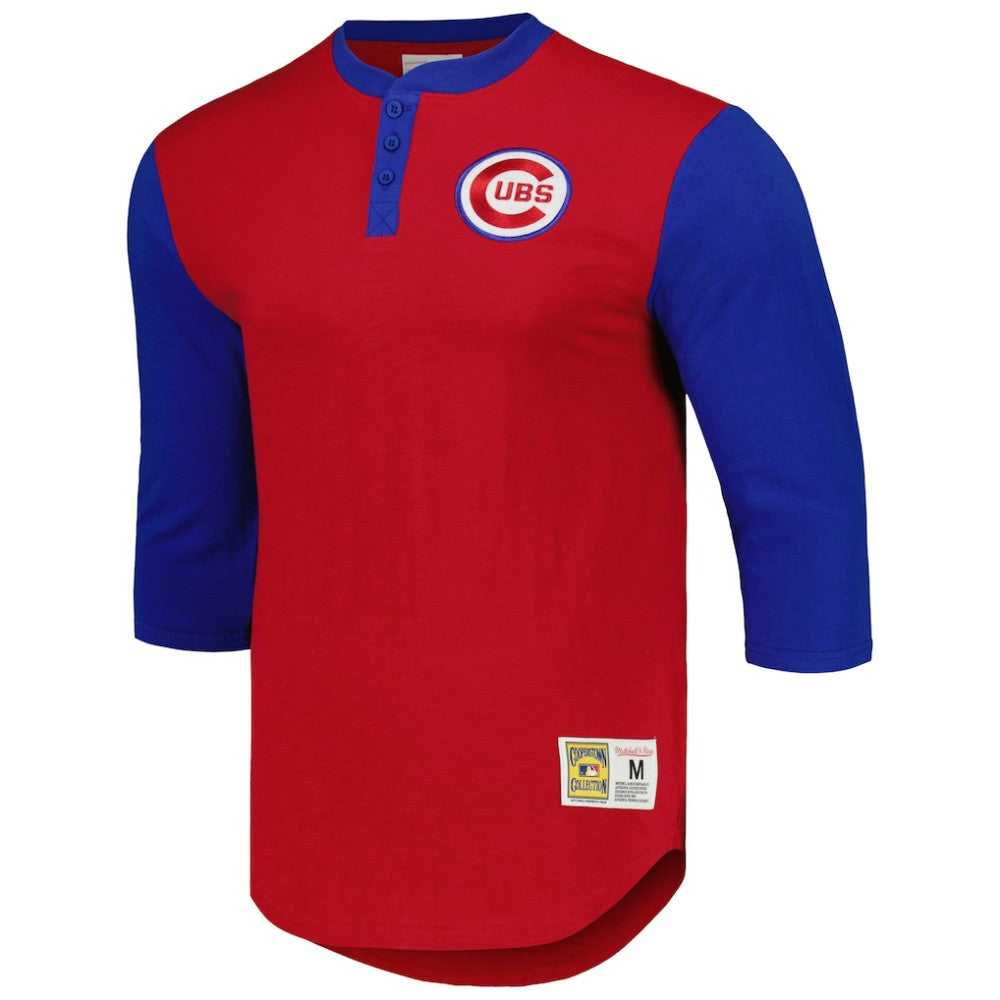 Red Chicago Cubs Mitchell & Ness Cooperstown Collection Legendary Slub Henley 3/4-Sleeve T-Shirt