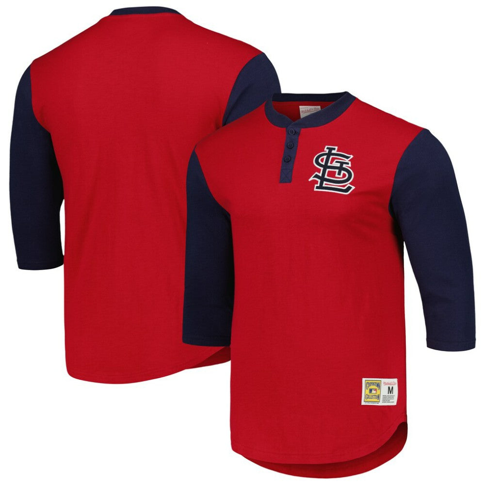 Red St. Louis Cardinals Mitchell & Ness Cooperstown Collection Legendary Slub Henley 3/4-Sleeve T-Shirt