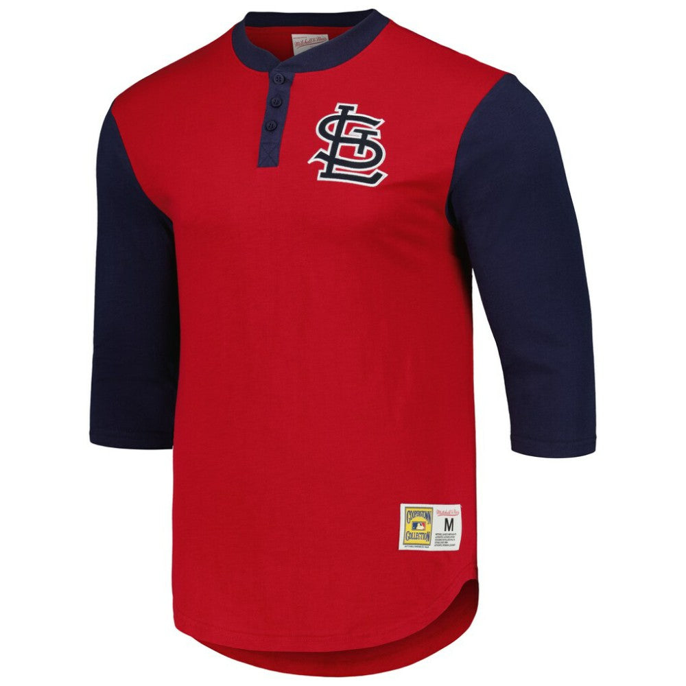 Red St. Louis Cardinals Mitchell & Ness Cooperstown Collection Legendary Slub Henley 3/4-Sleeve T-Shirt