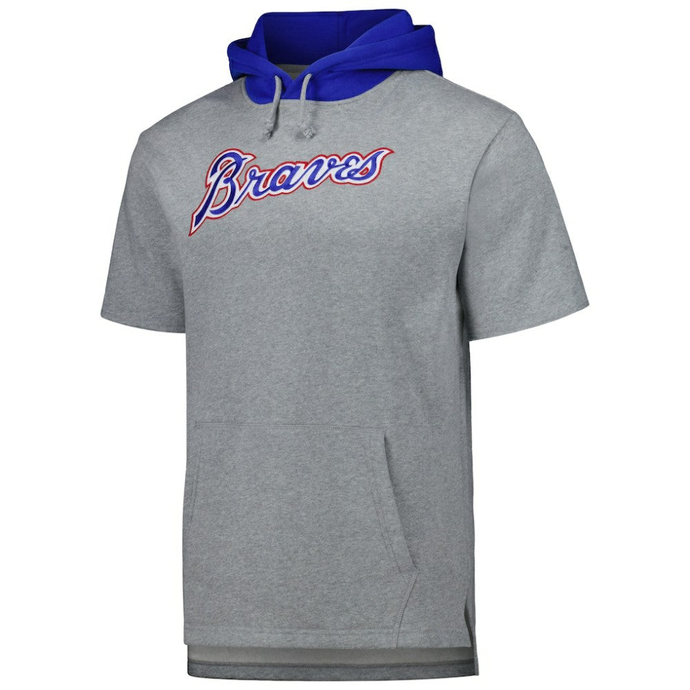 Heather Gray Atlanta Braves Mitchell & Ness Postgame Short Sleeve Pullover Hoodie