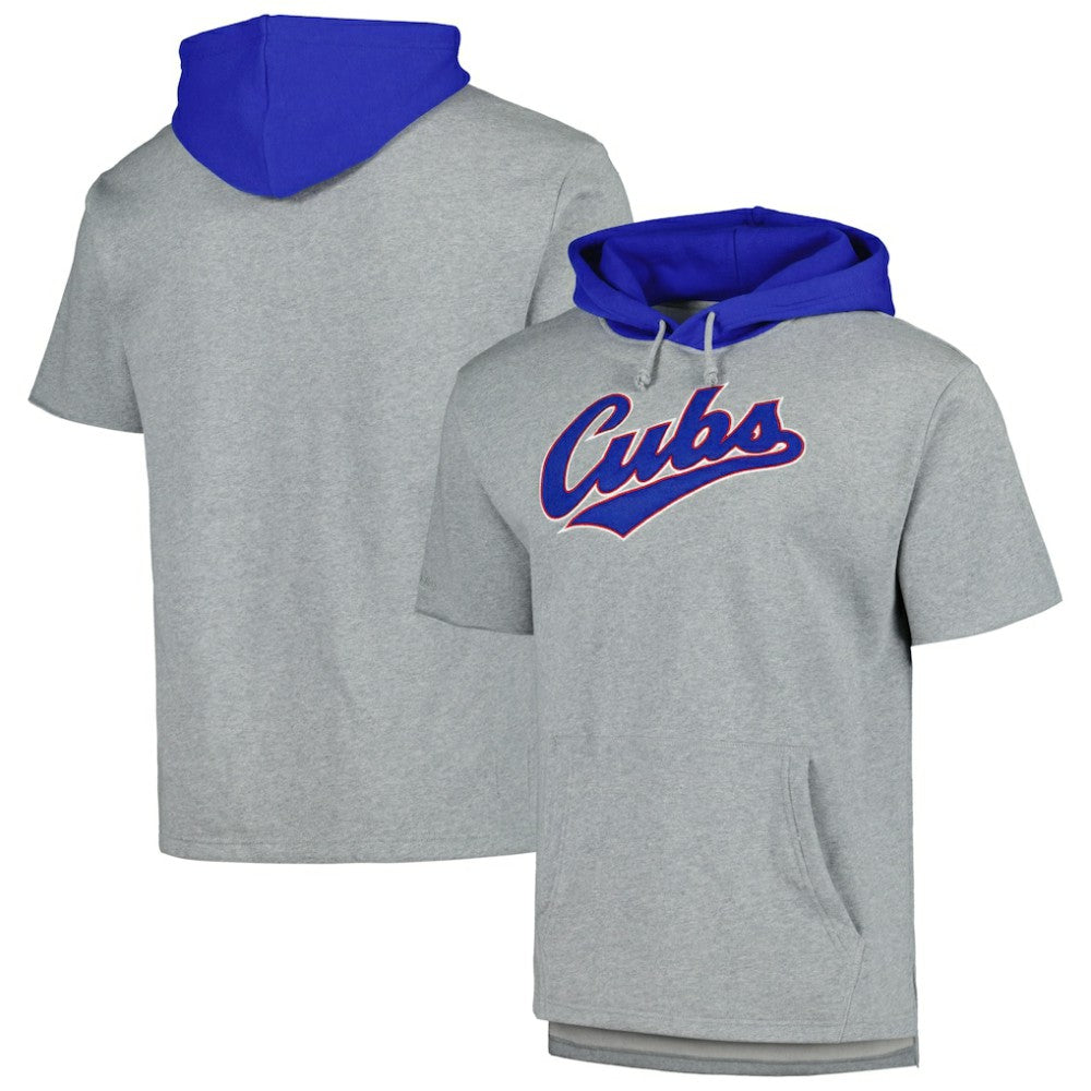 Heather Gray Chicago Cubs Mitchell & Ness Postgame Short Sleeve Pullover Hoodie