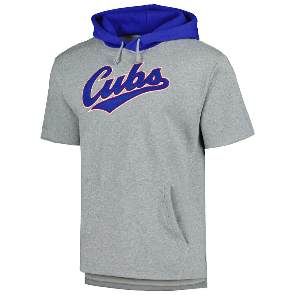 Heather Gray Chicago Cubs Mitchell & Ness Postgame Short Sleeve Pullover Hoodie