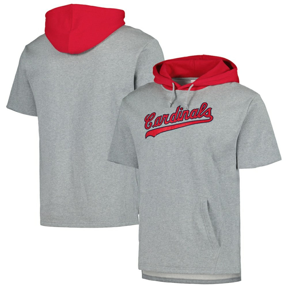Heather Gray St. Louis Cardinals Mitchell & Ness Postgame Short Sleeve Pullover Hoodie