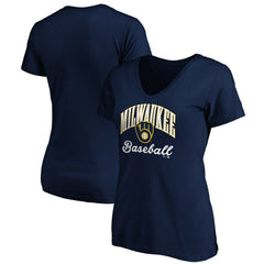 Navy Milwaukee Brewers Women's Core Victory Script V-Neck T-Shirt