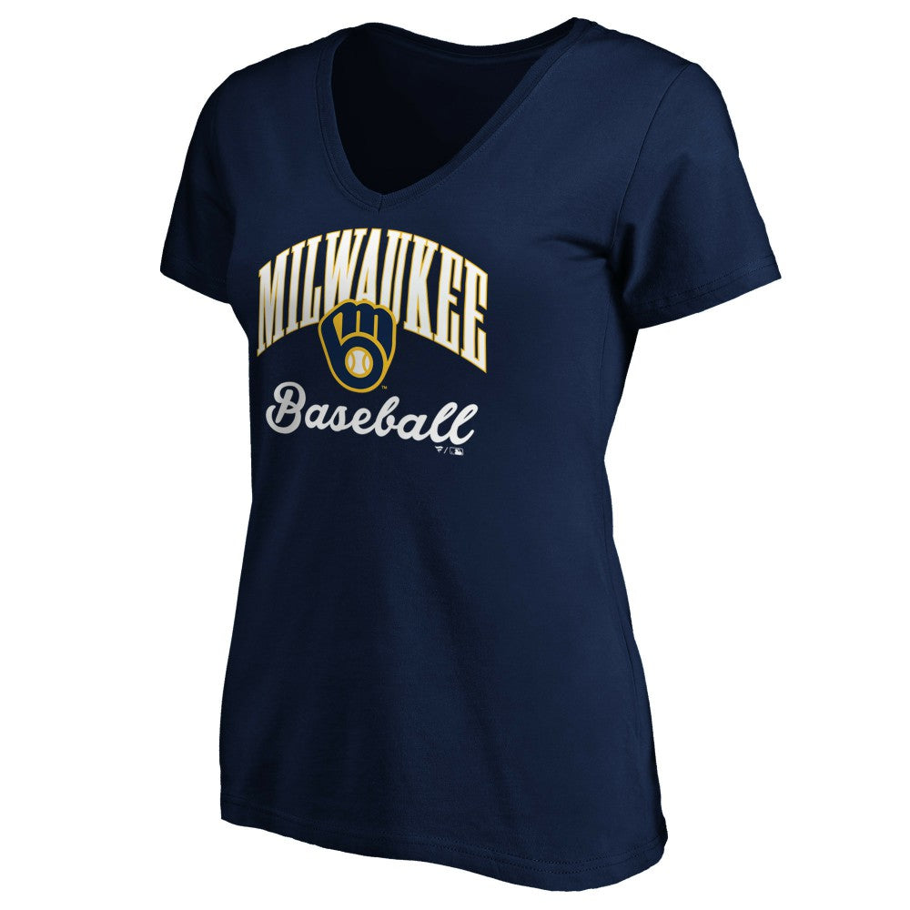 Navy Milwaukee Brewers Women's Core Victory Script V-Neck T-Shirt