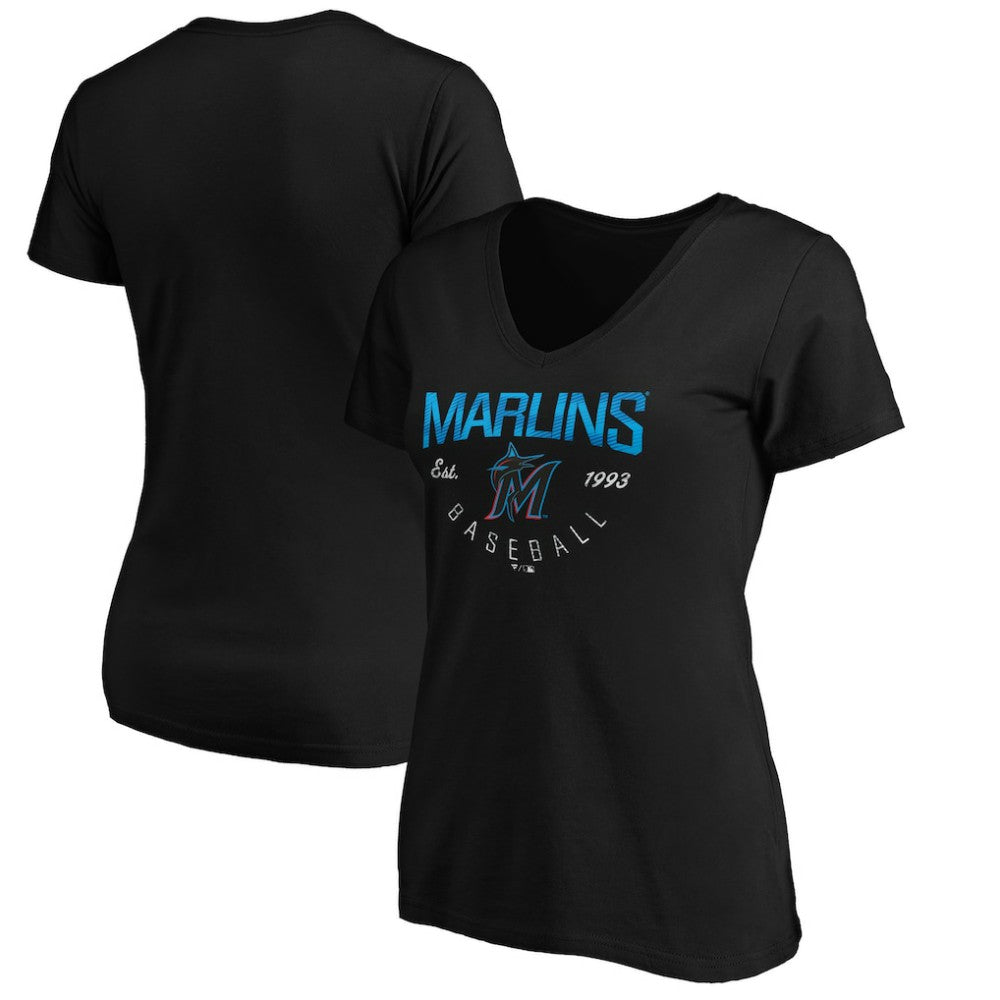 Black Miami Marlins Women's Core Live For It V-Neck T-Shirt