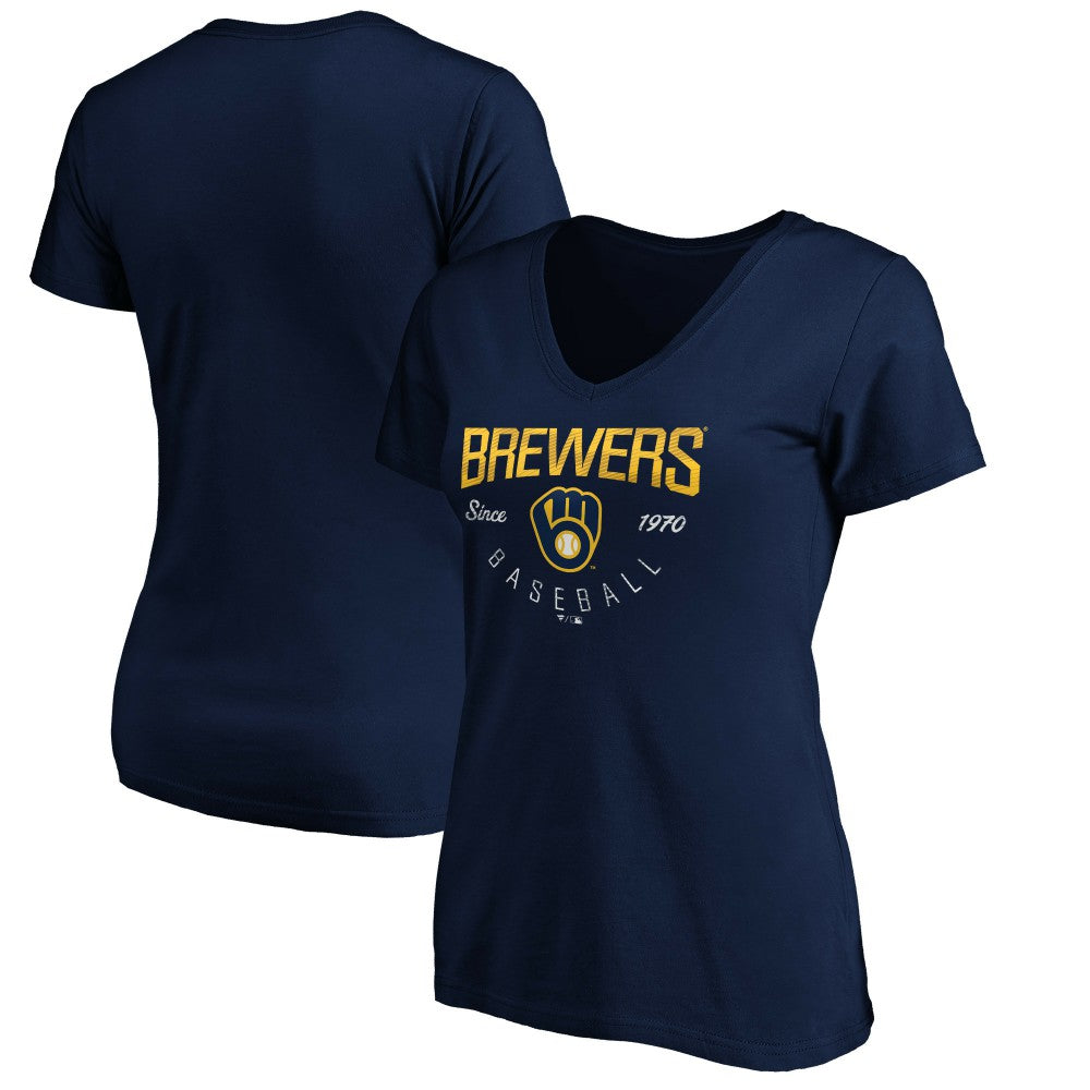 Navy Milwaukee Brewers Women's Core Live For It V-Neck T-Shirt