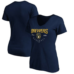 Navy Milwaukee Brewers Women's Core Live For It V-Neck T-Shirt