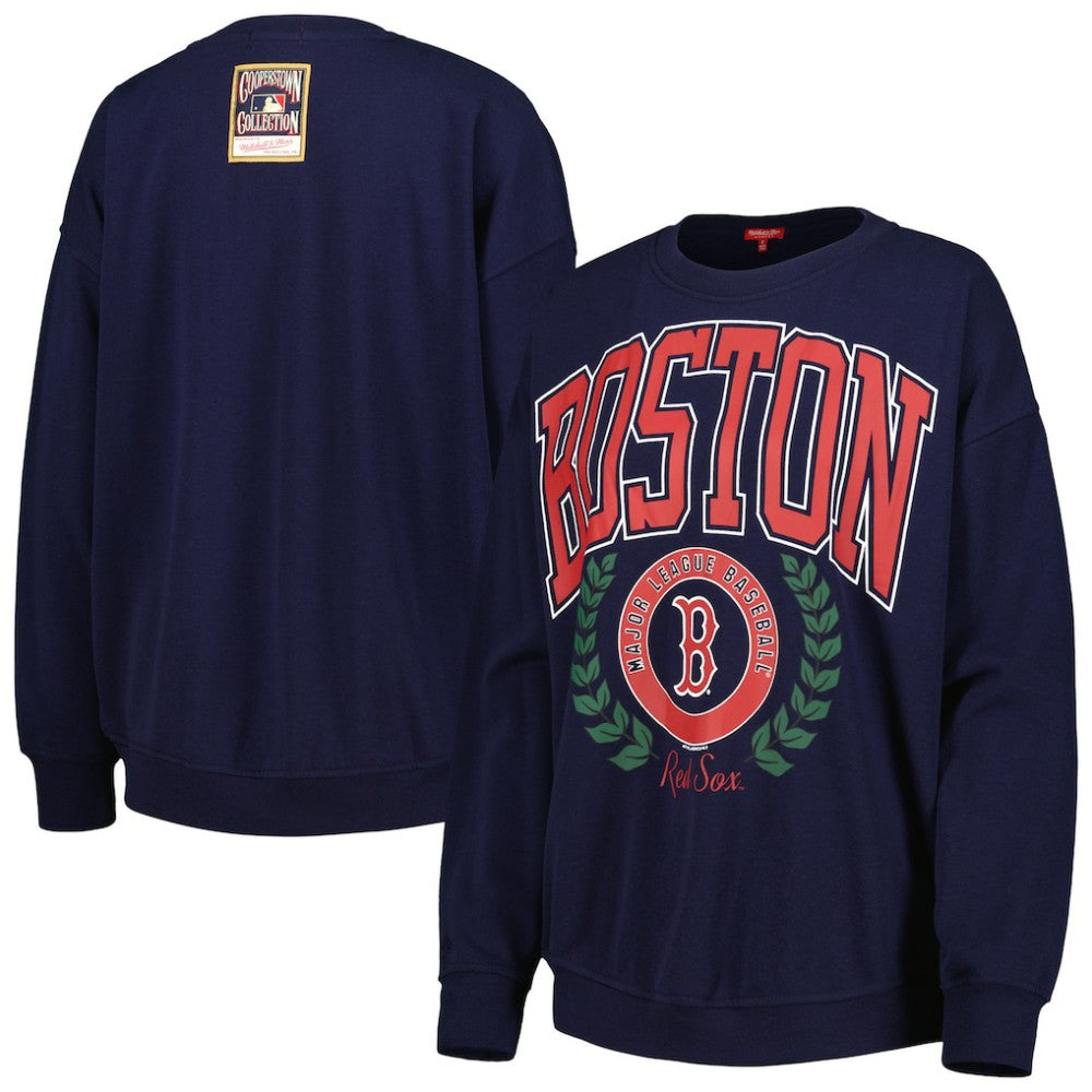 Navy Boston Red Sox Mitchell & Ness Women's Logo Lt 2.0 Pullover Sweatshirt