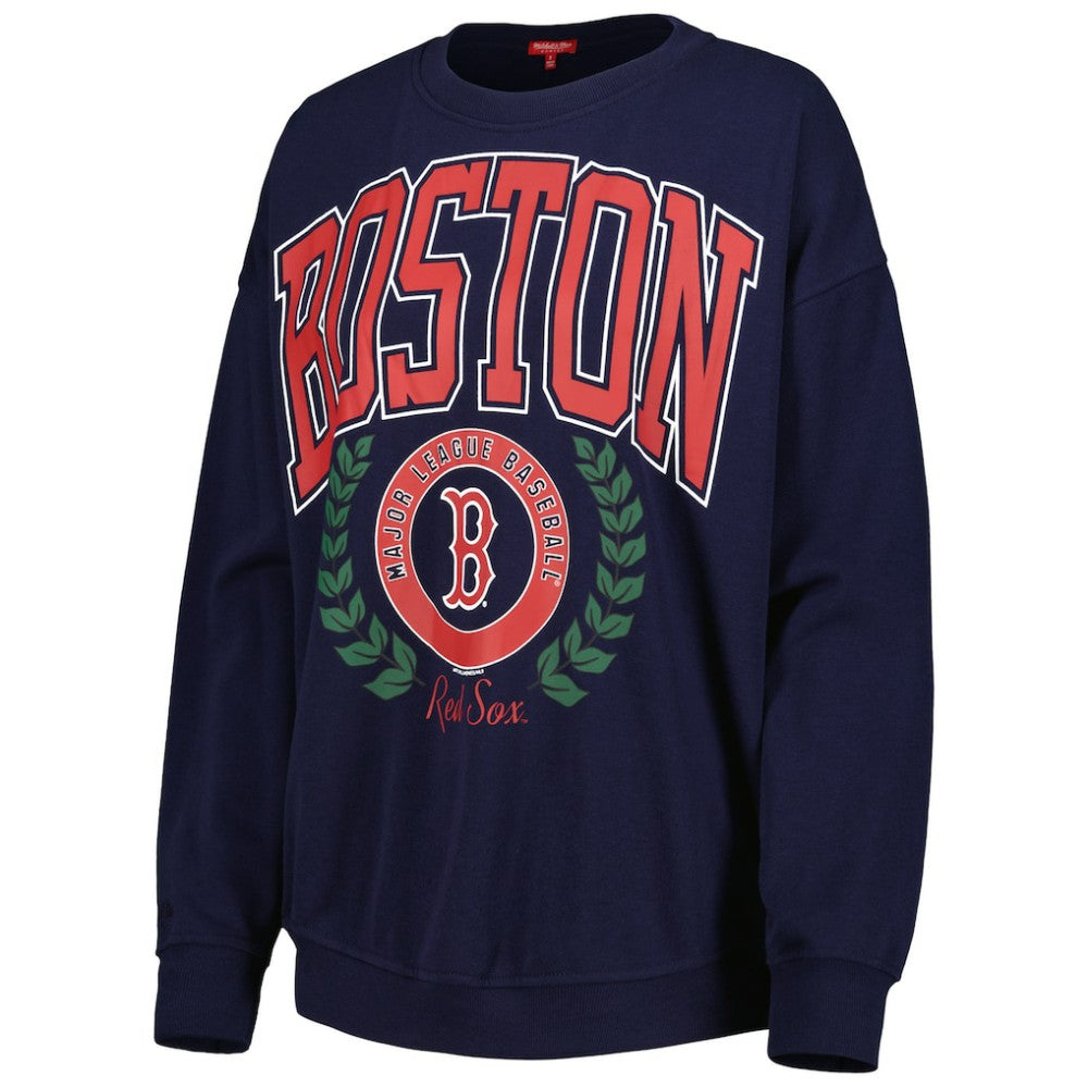 Navy Boston Red Sox Mitchell & Ness Women's Logo Lt 2.0 Pullover Sweatshirt