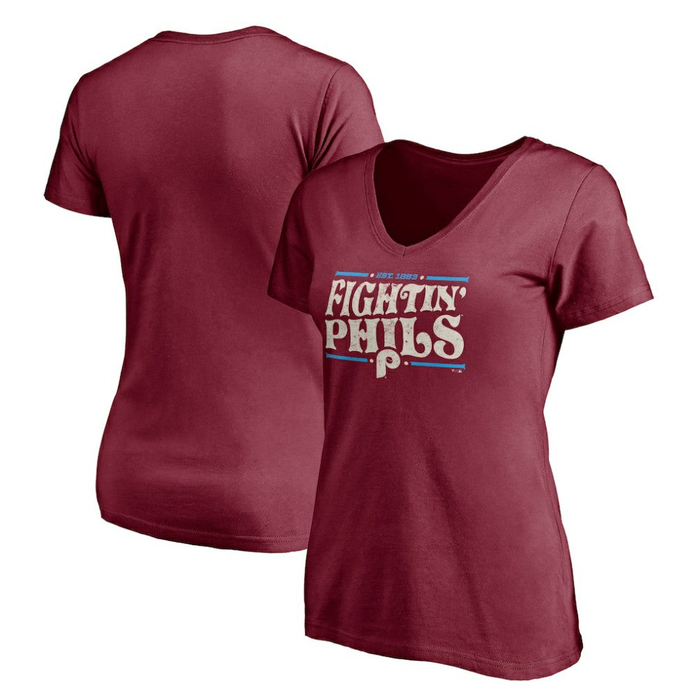 Burgundy Philadelphia Phillies Women's Fightin' Phils V-Neck T-Shirt