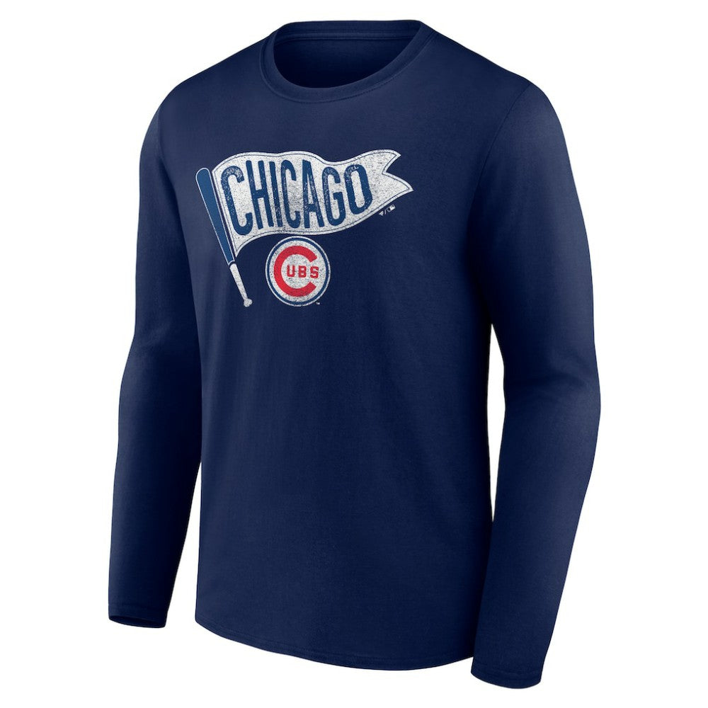Navy Chicago Cubs Flag Long Sleeve T-Shirt